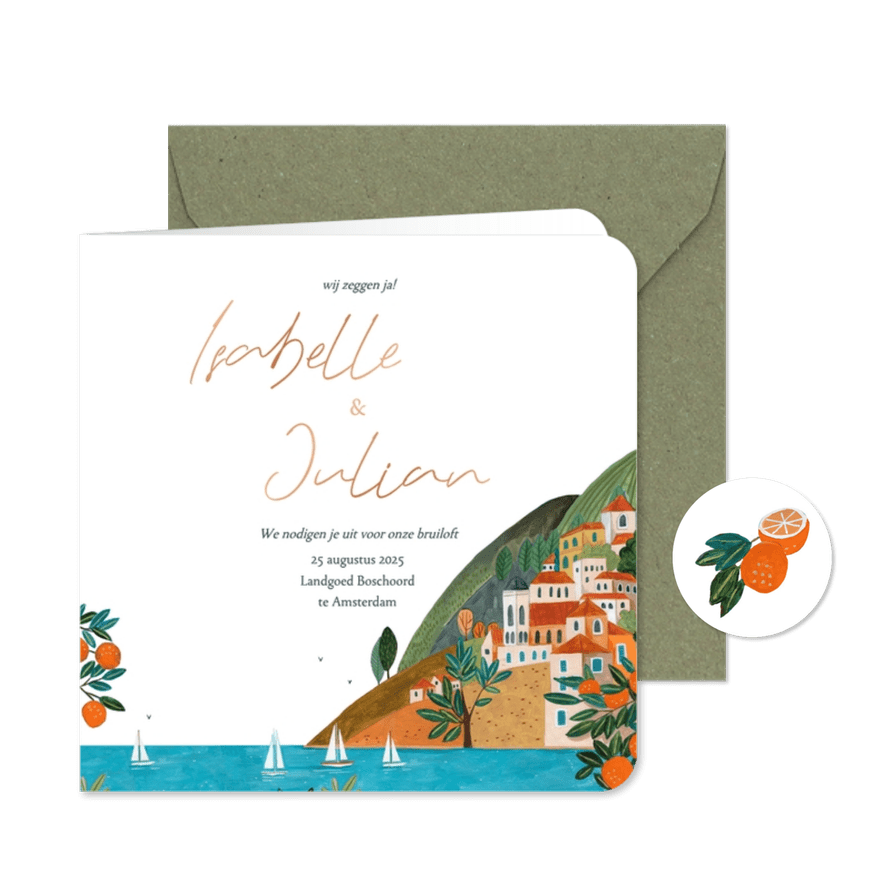 Trouwkaart mediterraanse kust zomer - Kaartimpressie