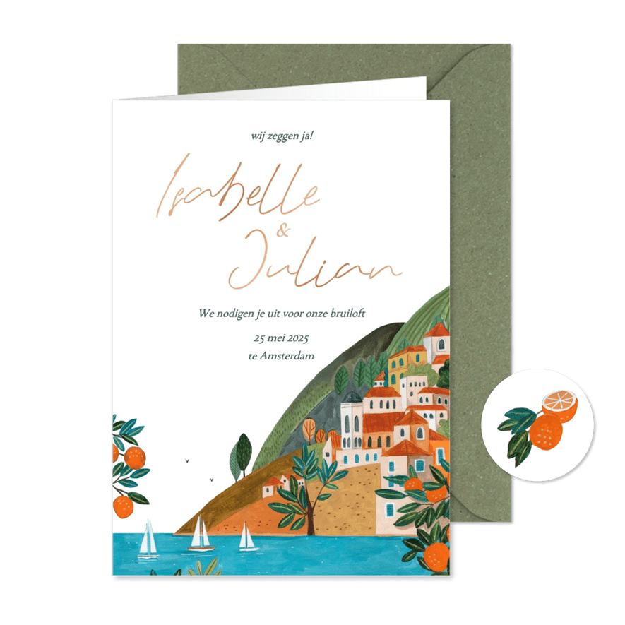 Trouwkaart mediterraanse kust - Kaartimpressie
