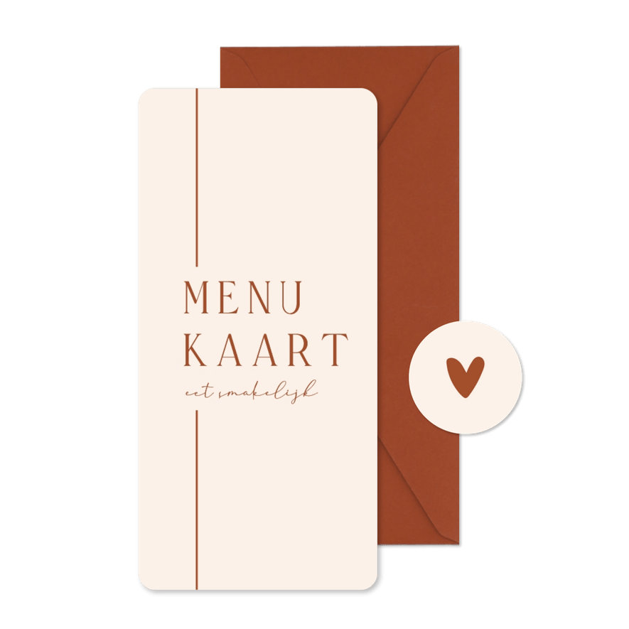 Trouwkaart menu terracotta beige met lijn minimalistisch - Kaartimpressie