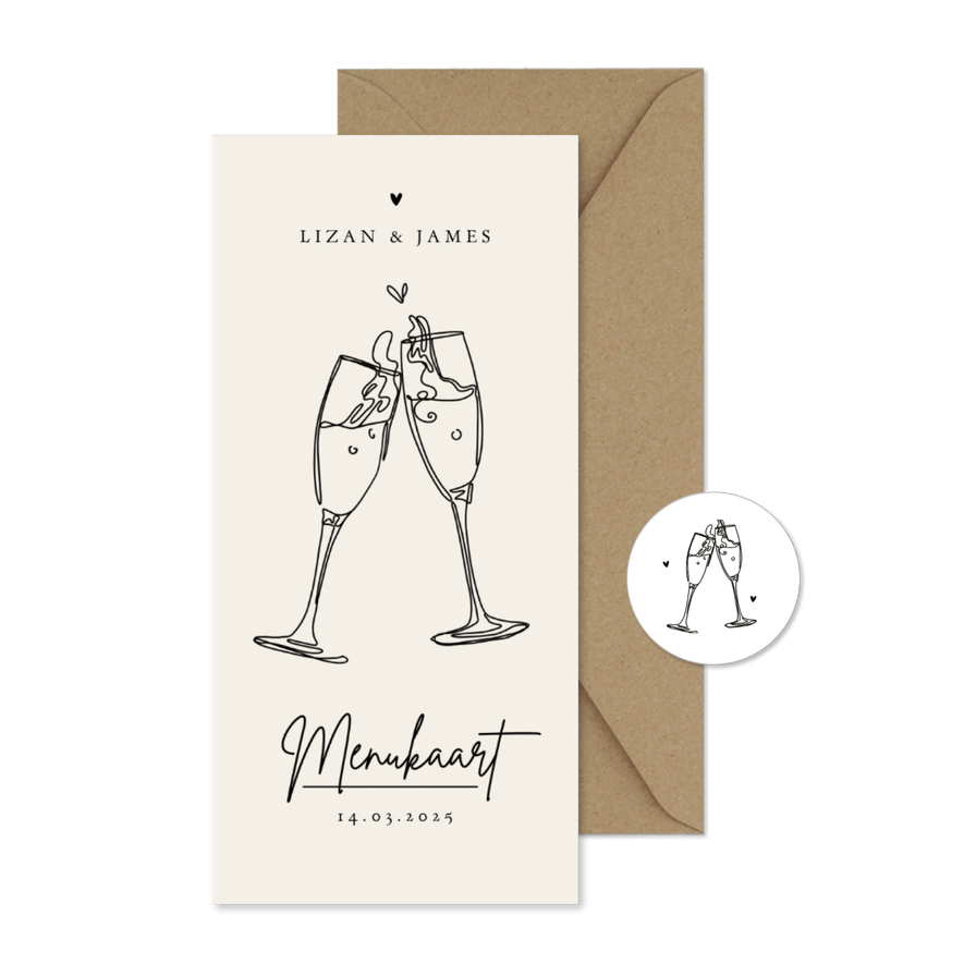 Trouwkaart menukaart stijlvol modern champagne pastel - Kaartimpressie