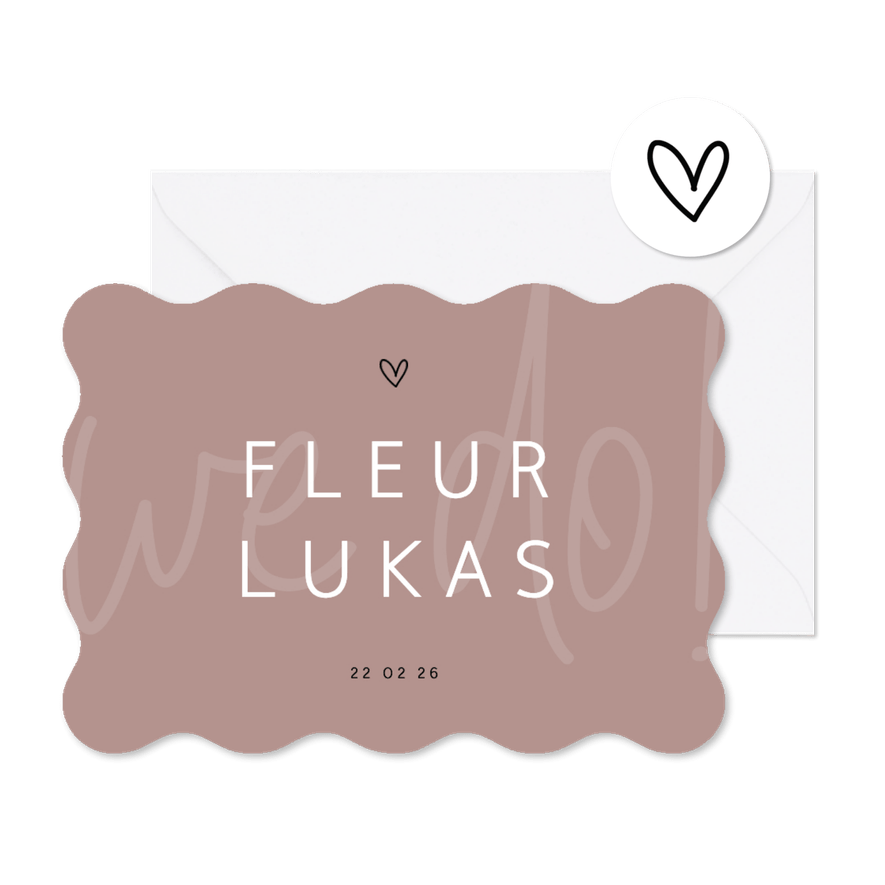 Trouwkaart met golvende rand we do met hartje - Kaartimpressie