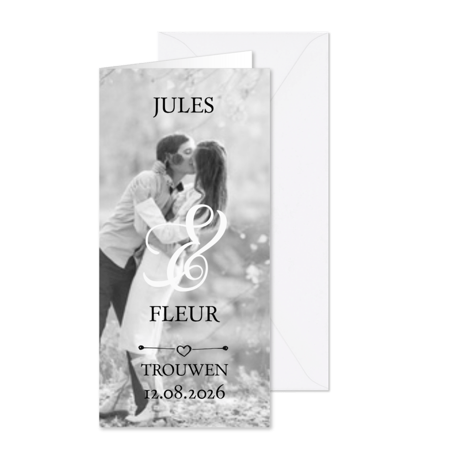 Trouwkaart met grote foto met tekst - Kaartimpressie