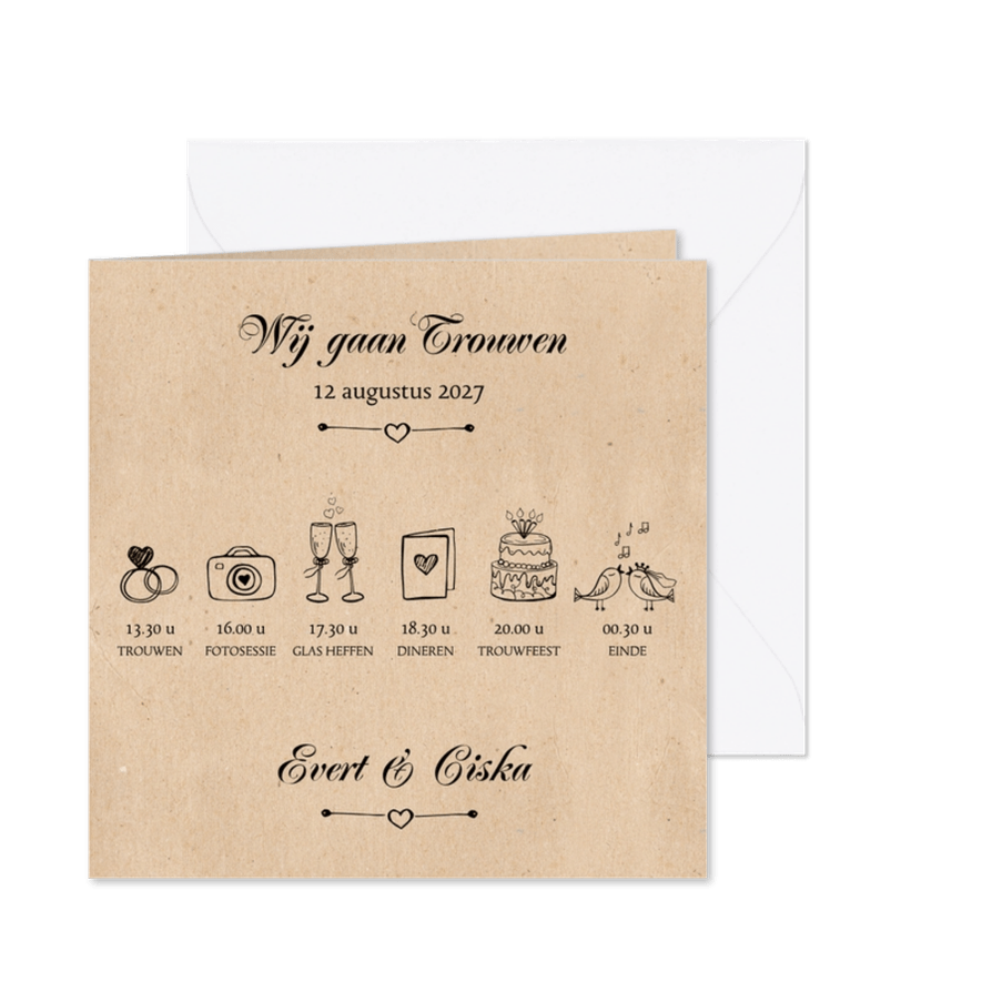 Trouwkaart met tijdlijn en wij gaan trouwen - Kaartimpressie
