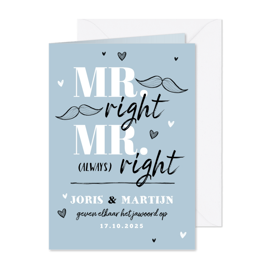 Trouwkaart MR & MR always right grappig illustratie doodle - Kaartimpressie