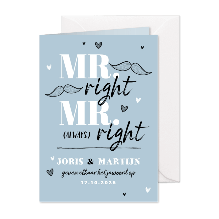 Trouwkaart MR & MR always right grappig illustratie doodle - Kaartimpressie