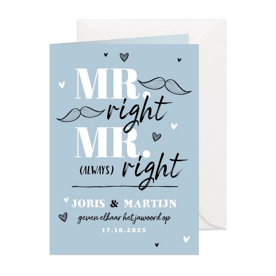 Trouwkaart MR & MR always right grappig illustratie doodle - Kaartimpressie