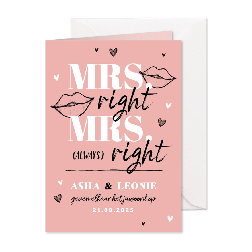 Trouwkaart Mrs. & Mrs. always right grappig hip - Kaartimpressie