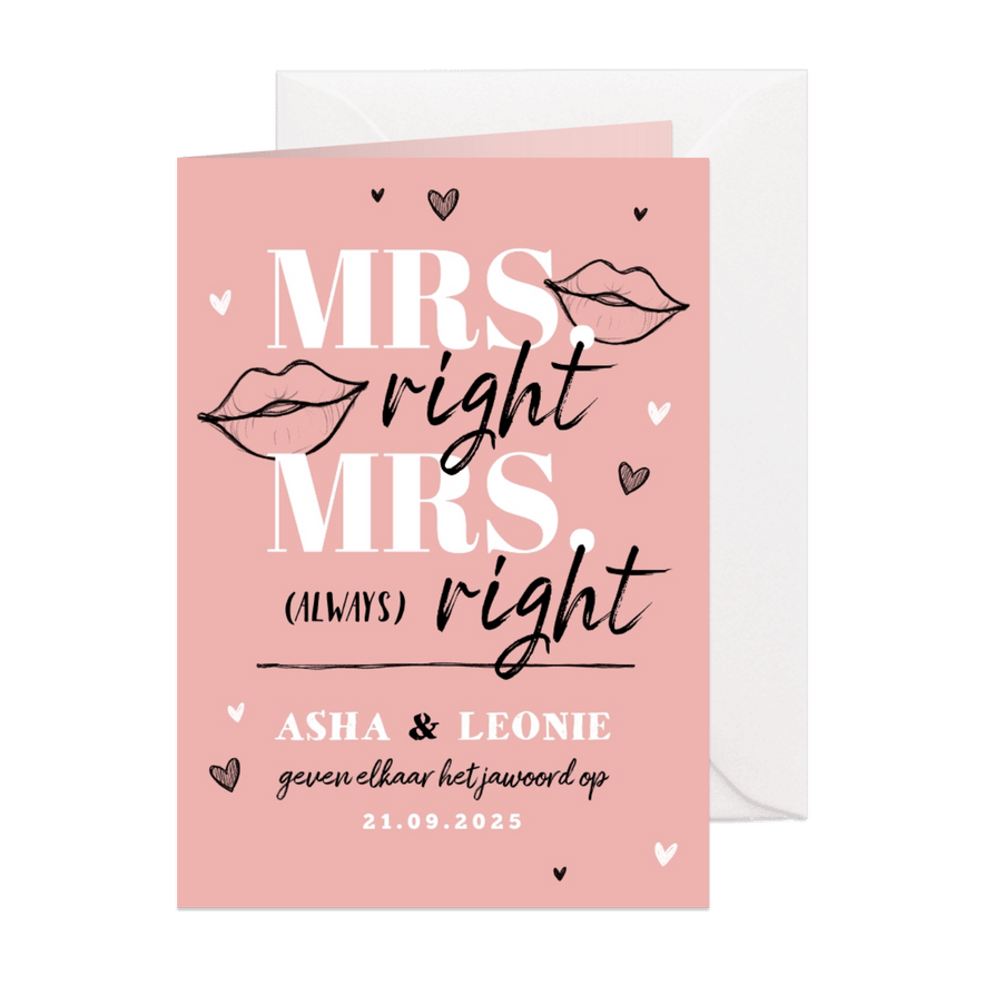 Trouwkaart Mrs. & Mrs. always right grappig hip - Kaartimpressie