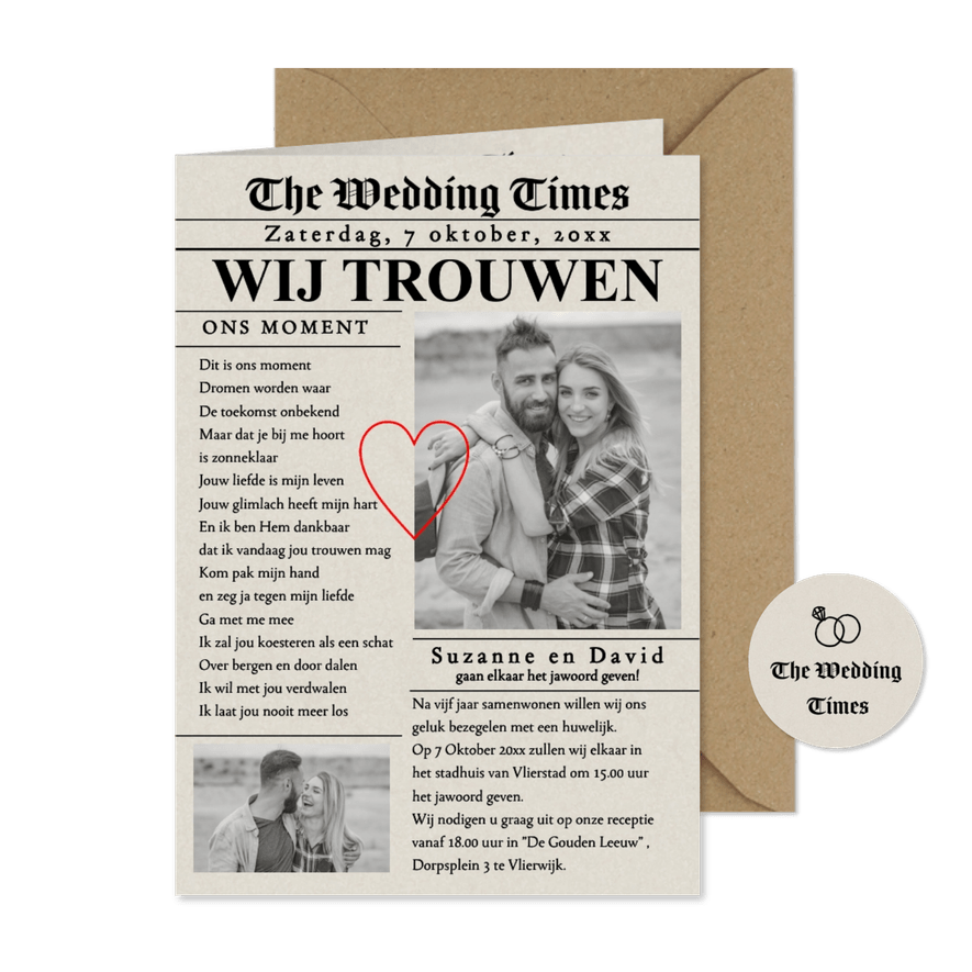 Trouwkaart origineel krant - Kaartimpressie