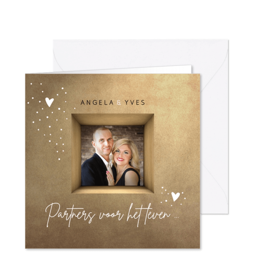 Trouwkaart partners voor het leven met foto in nis - Kaartimpressie
