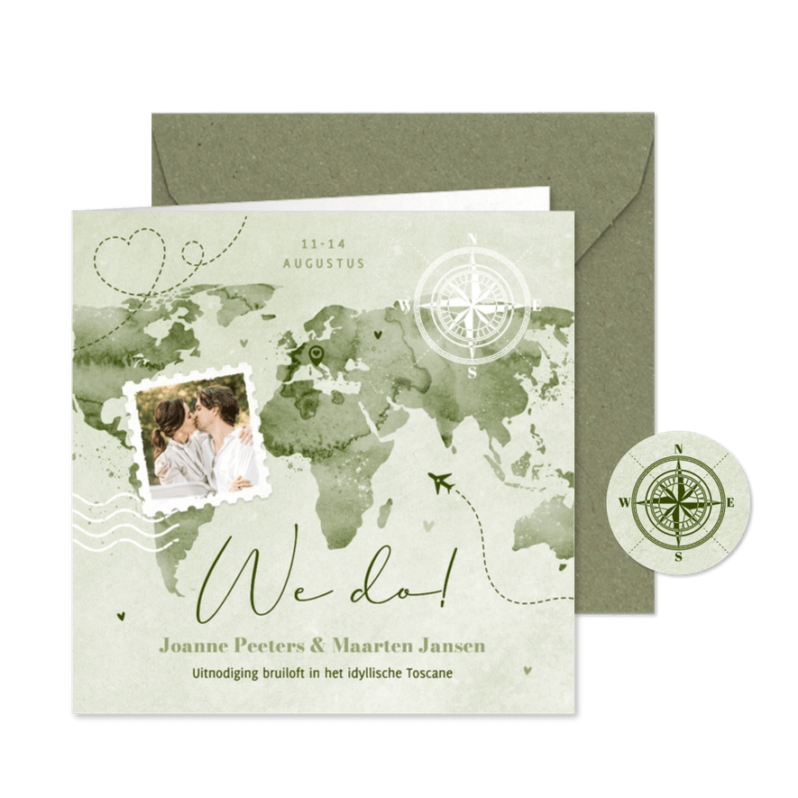 Trouwkaart paspoort wereldkaart liefde groen verf foto - Kaartimpressie