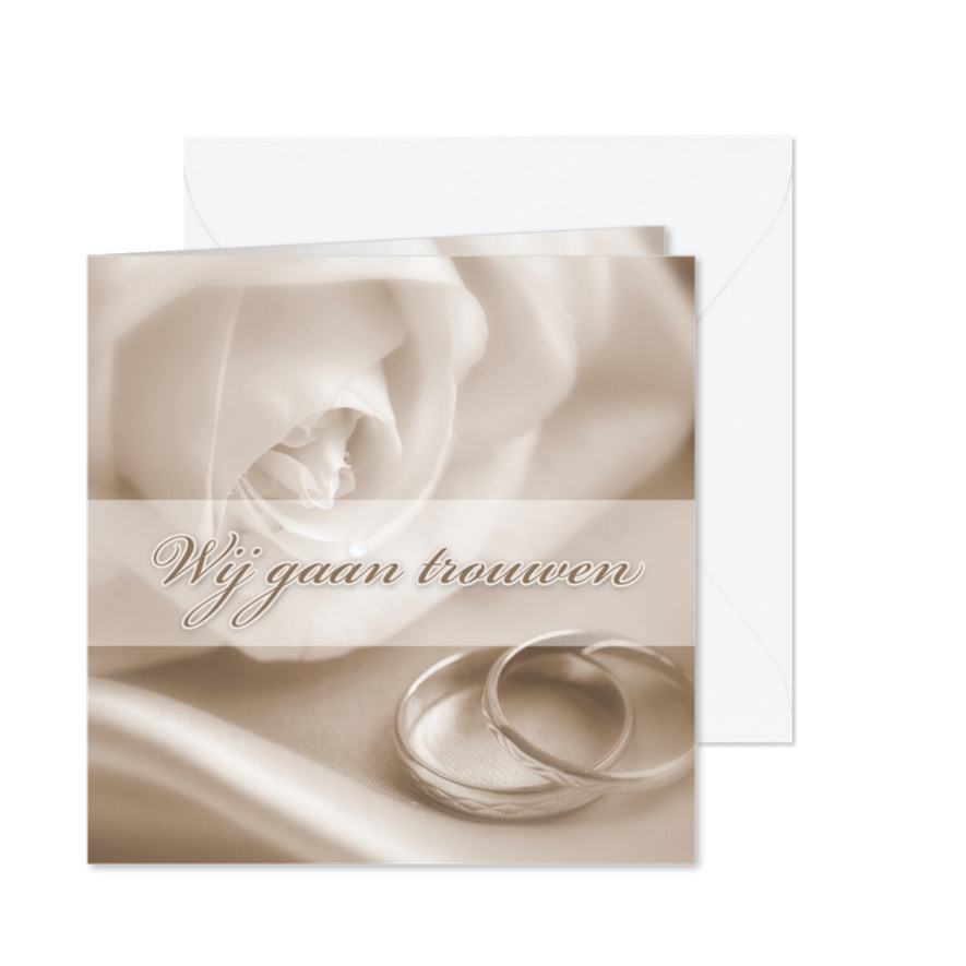 Trouwkaart roos en ringen - Kaartimpressie