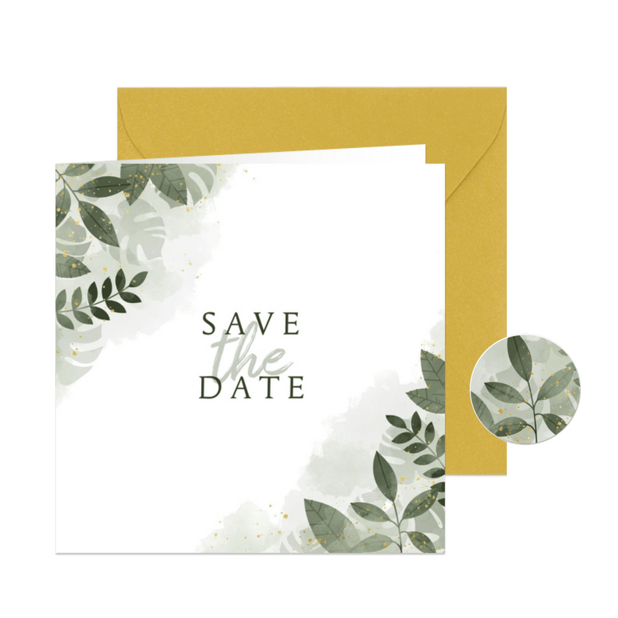 Trouwkaart save the date botanisch met waterverf - Kaartimpressie