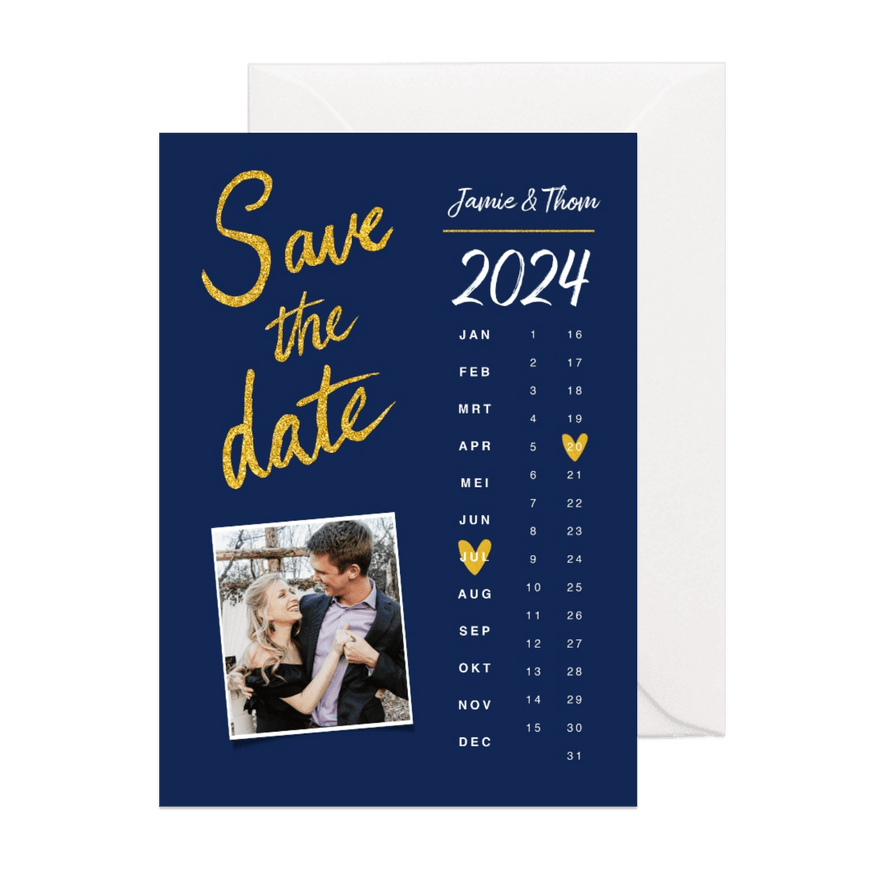 Trouwkaart save the date goud kalender - Kaartimpressie