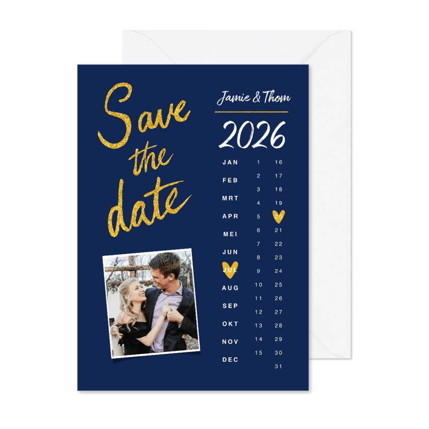 Trouwkaart save the date goud kalender - Kaartimpressie