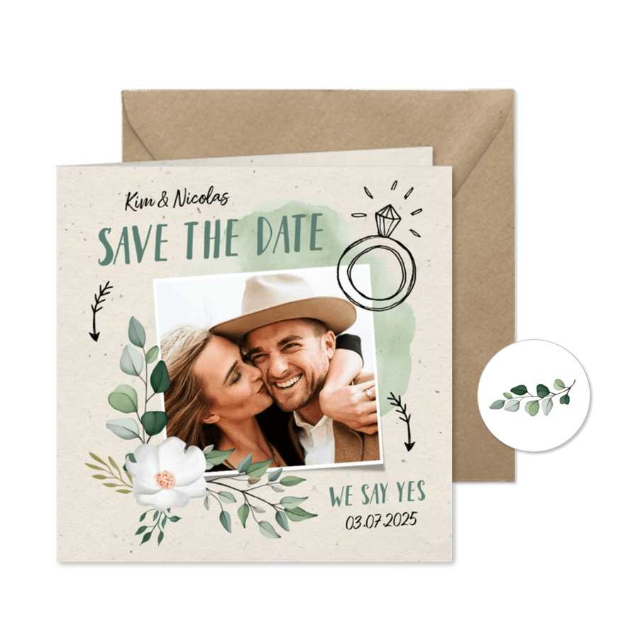 Trouwkaart save the date hip en trendy met illustraties - Kaartimpressie