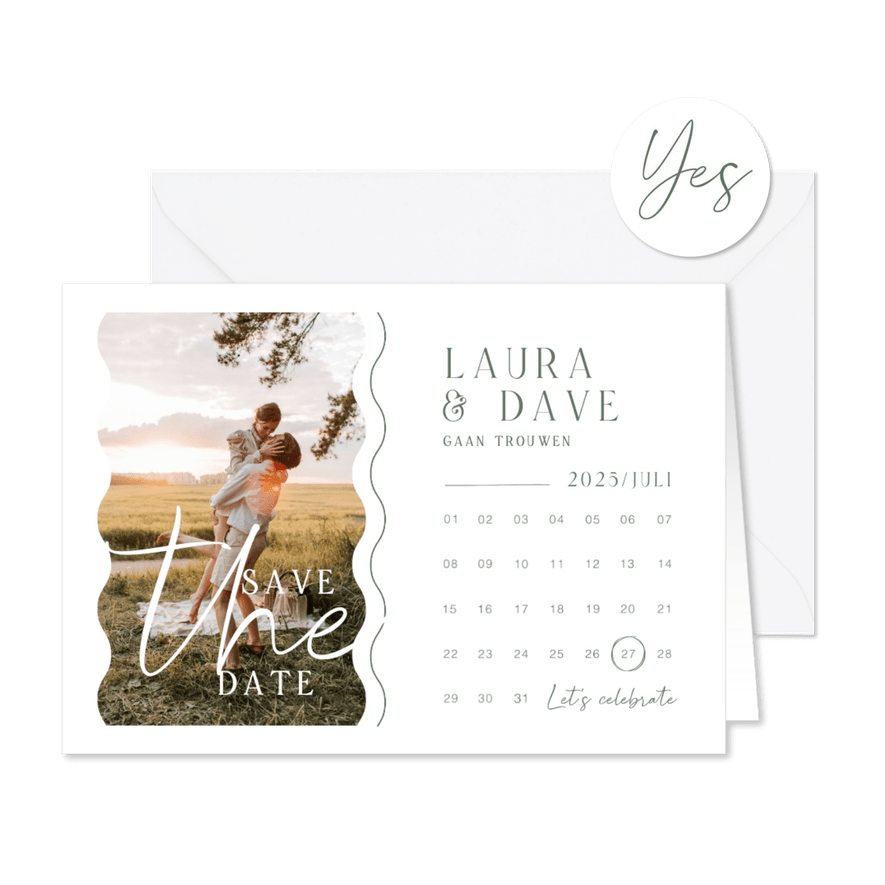 Trouwkaart save the date kalender foto grafisch golven - Kaartimpressie
