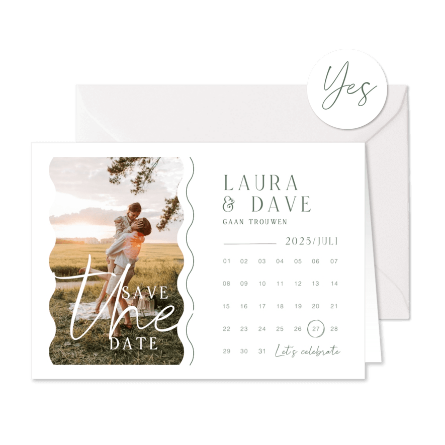 Trouwkaart save the date kalender foto grafisch golven - Kaartimpressie