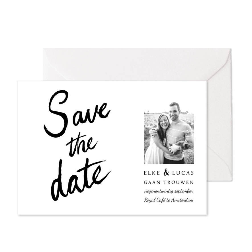 Trouwkaart save the date klassiek en stijlvol handlettering - Kaartimpressie