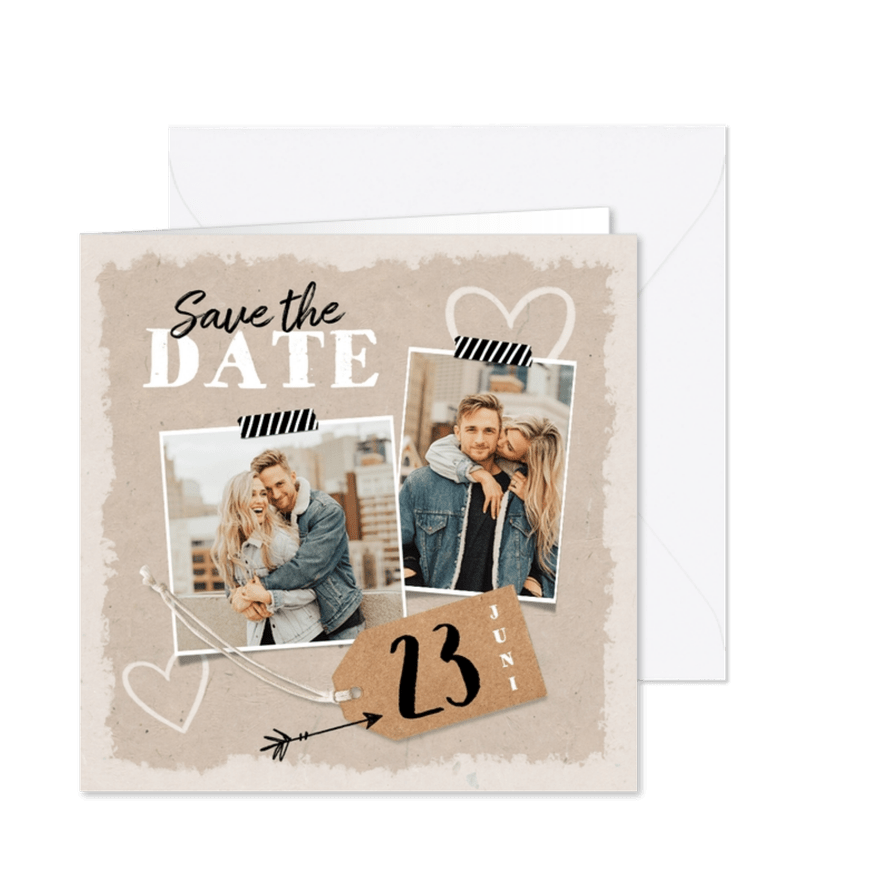 Trouwkaart save the date kraft label vintage - Kaartimpressie