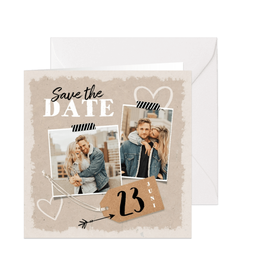 Trouwkaart save the date kraft label vintage - Kaartimpressie