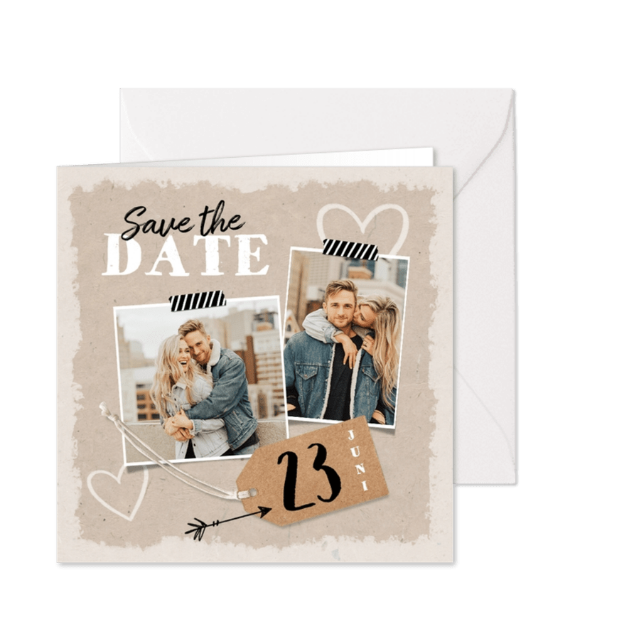 Trouwkaart save the date kraft label vintage - Kaartimpressie