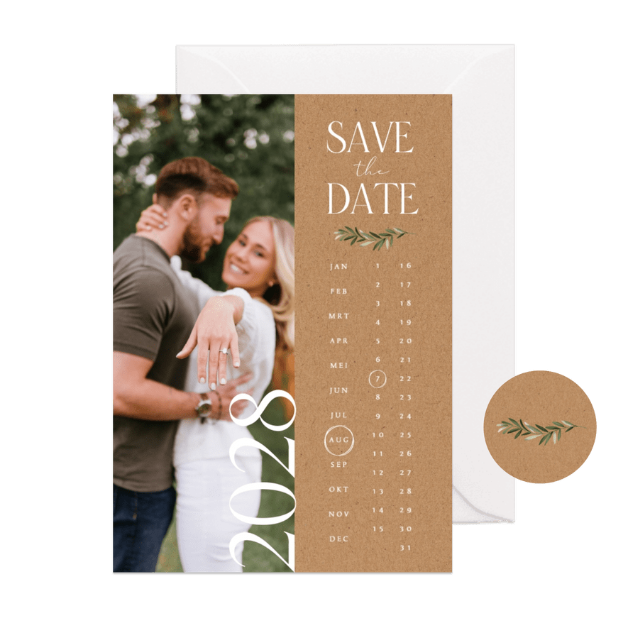 Trouwkaart save the date kraftlook takje foto - Kaartimpressie