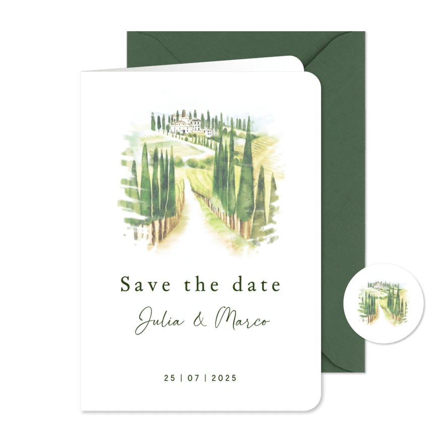 Trouwkaart save the date Toscane landschap - Kaartimpressie