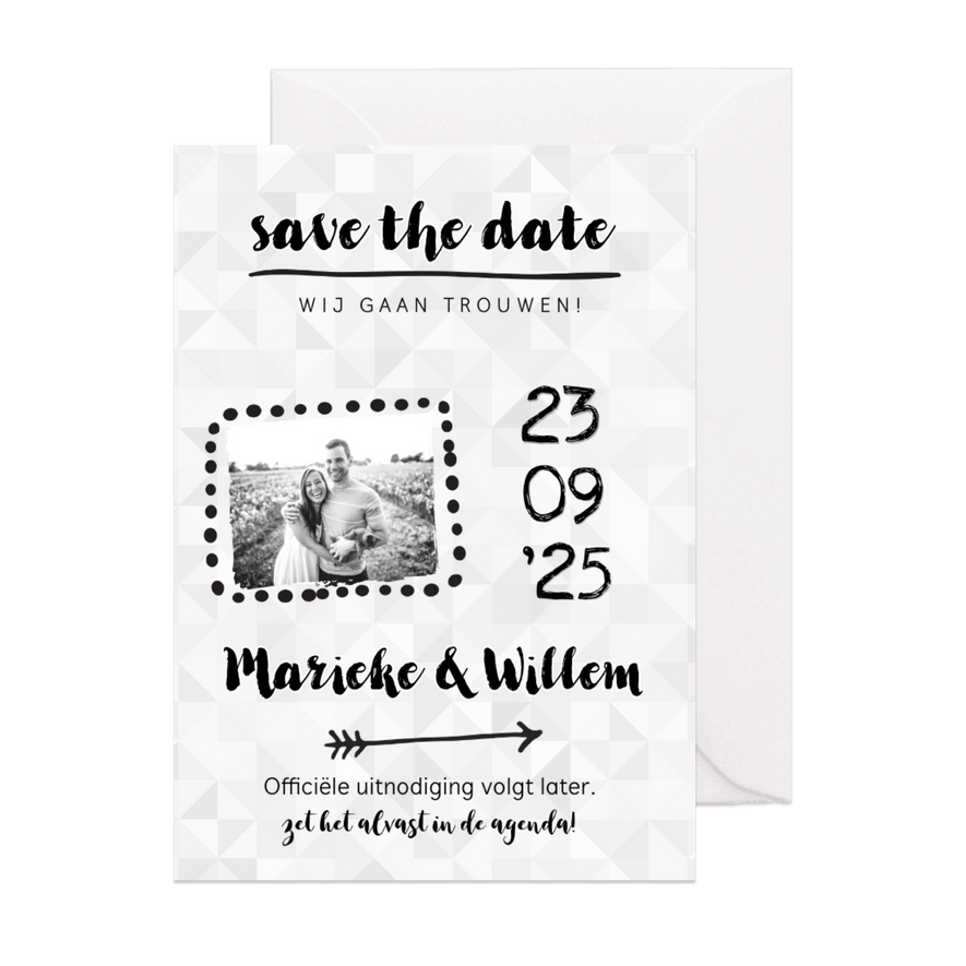 Trouwkaart save the date uitnodiging - Kaartimpressie