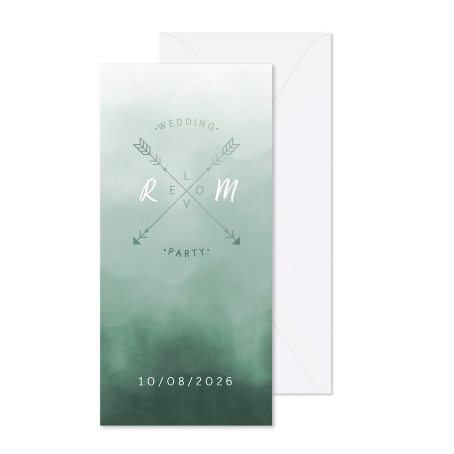 Trouwkaart Scandinavisch met pijlen langwerpig - Kaartimpressie