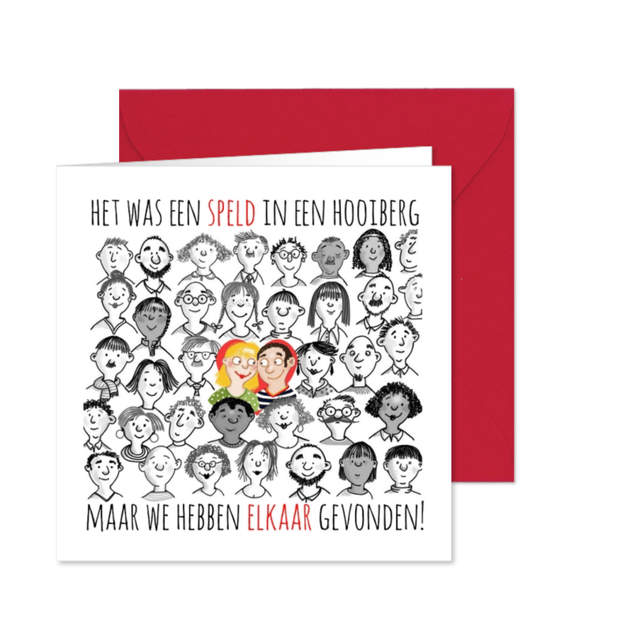 Trouwkaart - speld in hooiberg - Kaartimpressie