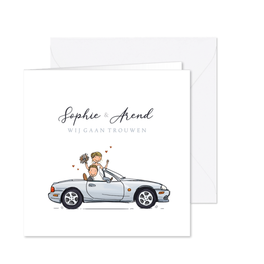 Trouwkaart sportwagen wit - Kaartimpressie