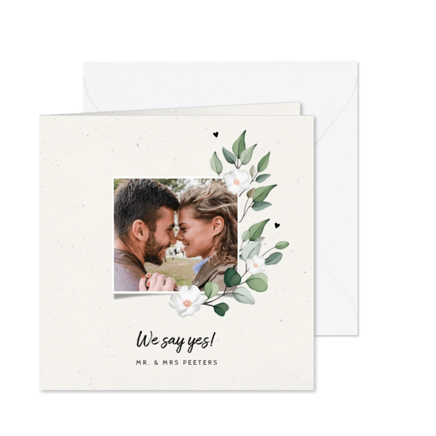 Trouwkaart stijlvol botanisch met eigen foto - Kaartimpressie