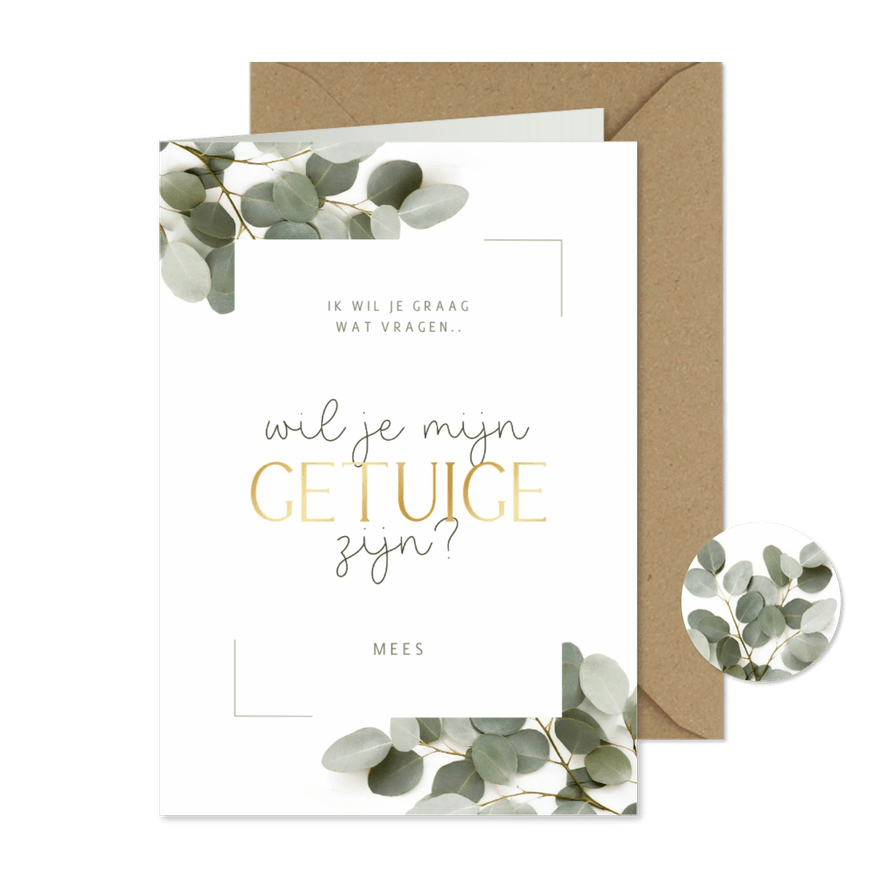 Trouwkaart stijlvol eucalyptus wil je mijn getuige zijn ? - Kaartimpressie