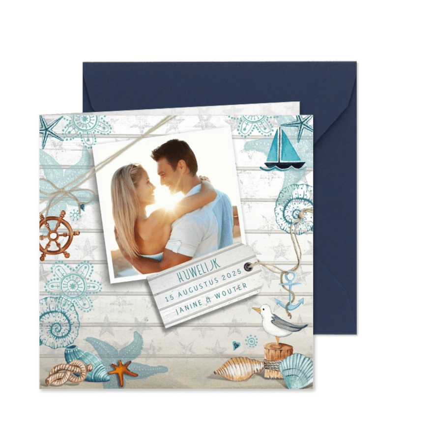 Trouwkaart Strand Zee Zomer - Kaartimpressie