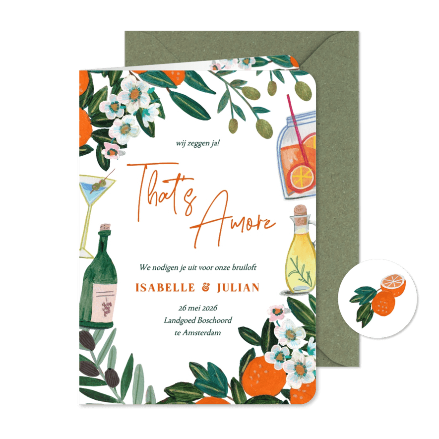 Trouwkaart That's Amore Zomer - Kaartimpressie