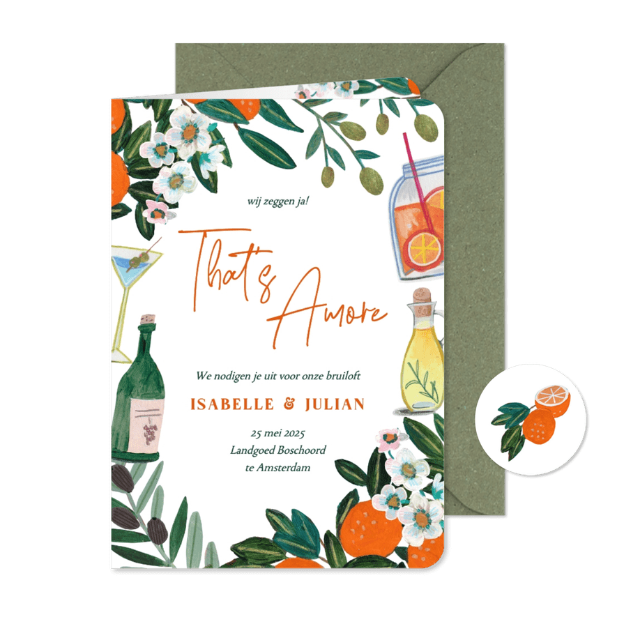 Trouwkaart That's Amore Zomer - Kaartimpressie
