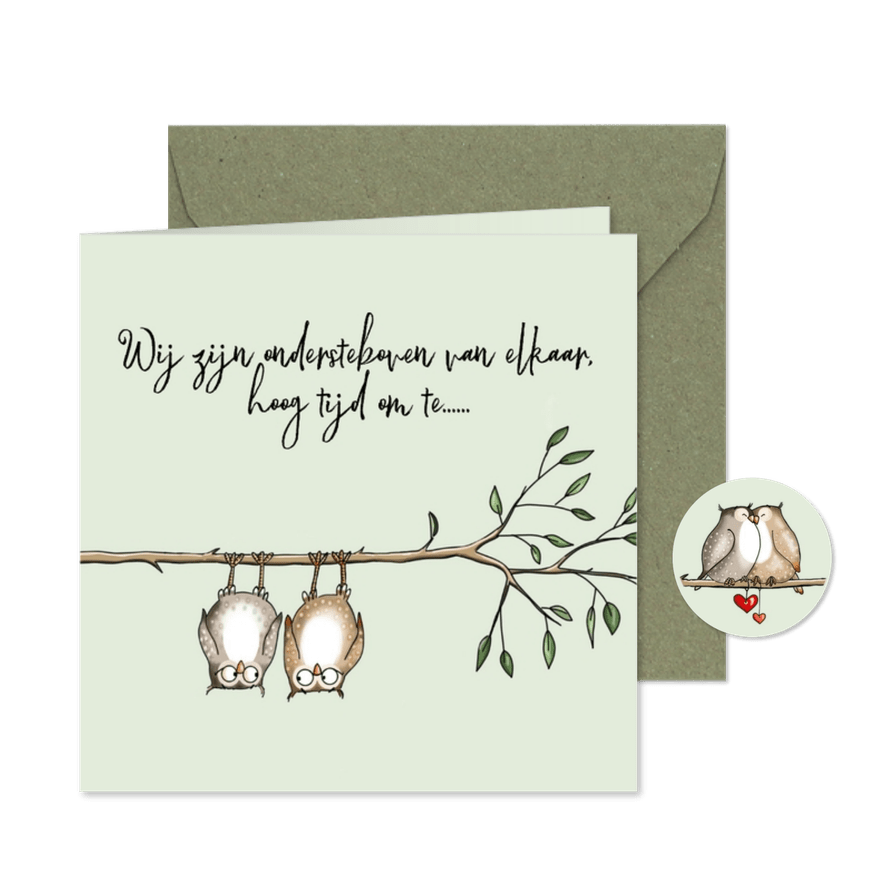 Trouwkaart - twee uiltjes - Kaartimpressie
