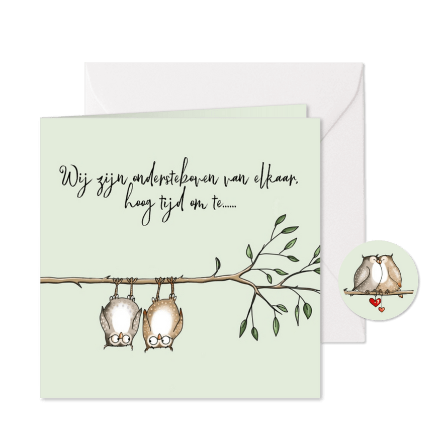 Trouwkaart - twee uiltjes - Kaartimpressie