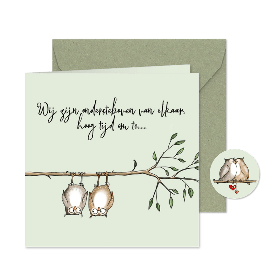 Trouwkaart - twee uiltjes - Kaartimpressie