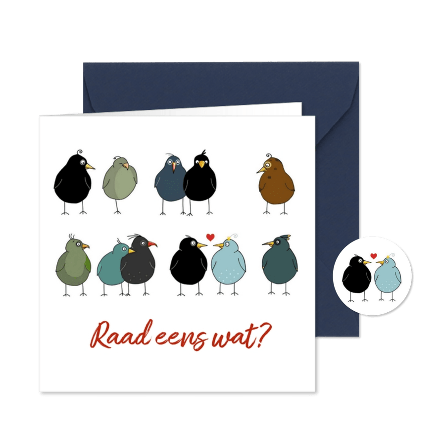 Trouwkaart - twee vogels hebben groot nieuws - Kaartimpressie