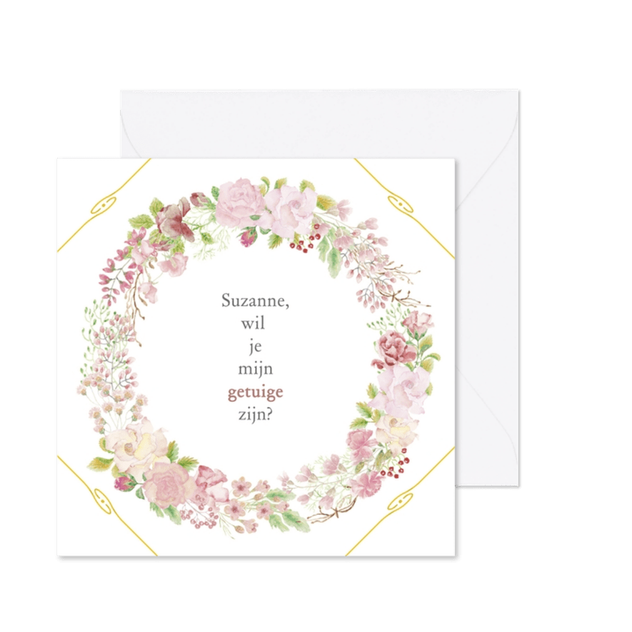 Trouwkaart-uitnodiging getuige rozen - Kaartimpressie