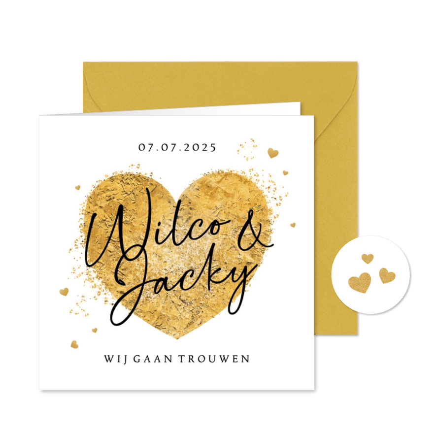 Trouwkaart uitnodiging hart goud romantisch algemeen - Kaartimpressie