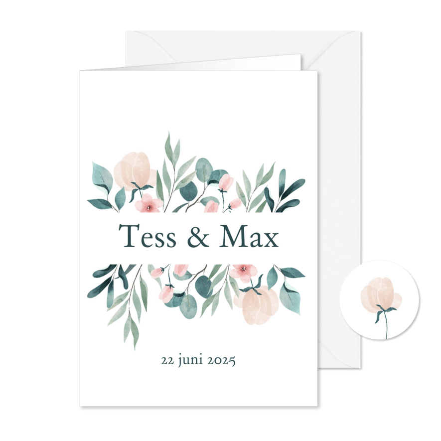 Trouwkaart uitnodiging met botanische elementen - Kaartimpressie