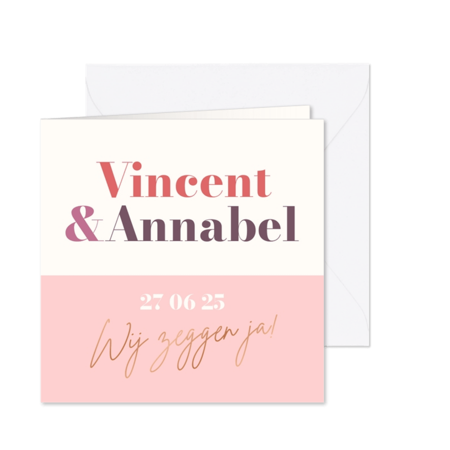 Trouwkaart uitnodiging minimalistisch kleurrijk - Kaartimpressie