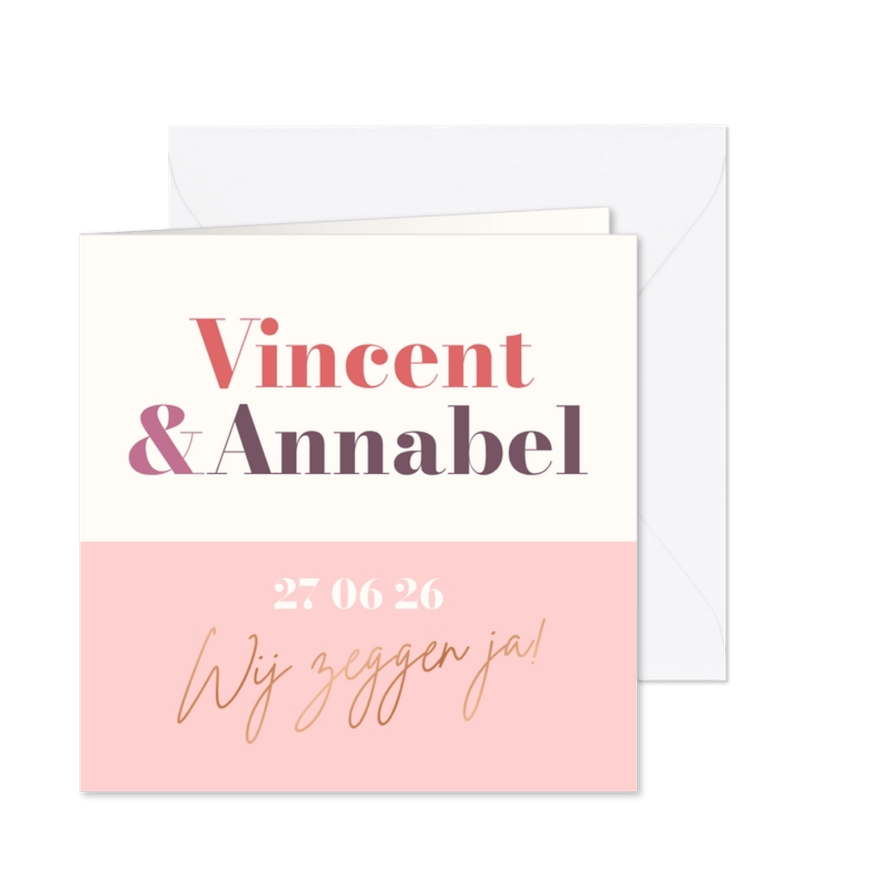Trouwkaart uitnodiging minimalistisch kleurrijk - Kaartimpressie
