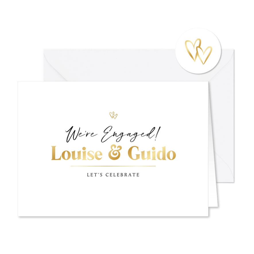 Trouwkaart verloofd engaged goud stijlvol modern - Kaartimpressie