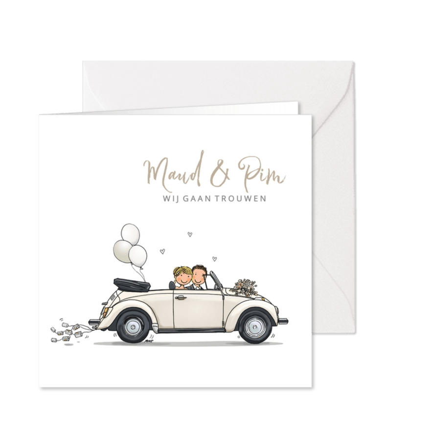 Trouwkaart VW kever cabrio - Kaartimpressie