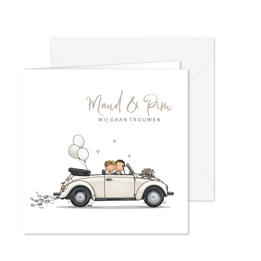 Trouwkaart VW kever cabrio - Kaartimpressie