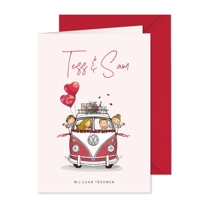 Trouwkaart VWbus front - Kaartimpressie